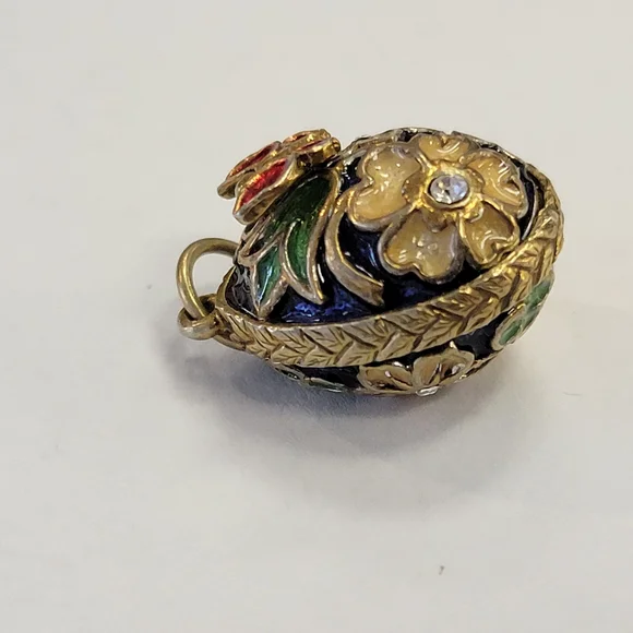 Two Floral Enamel Egg Charm Pendants - Picture 10 of 11